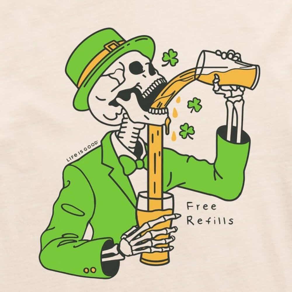 Funny Graphics Tee, Free Refills St. Patrick's Day Unisex T-shirt - Picture 2 of 4